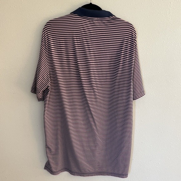 Peter Millar Summer Comfort Large Golf Polo Navy & Pink Striped Sanctuary Logo - Picture 3 of 3